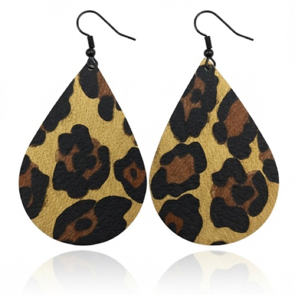 Faux Leather Teardrop Leopard Earrings